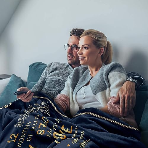 Mosslink 1st Anniversary Paper Gifts for Couple Husband Wife, 1 Year Anniversary Wedding Gifts for Him Her, First Anniversary Marriage Gifts,Romantic Bed Throw Blanket 60X50