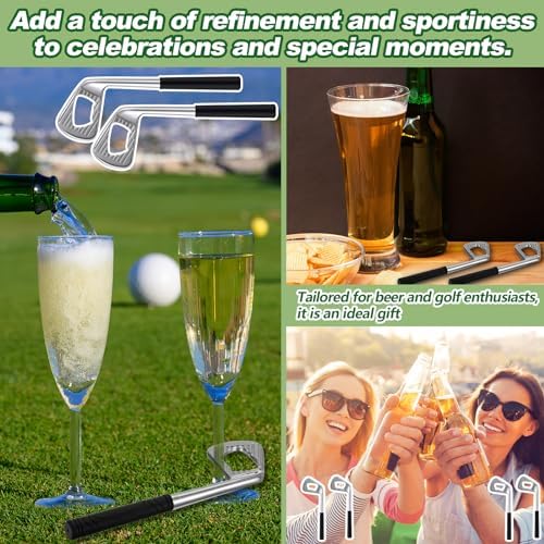10 Pcs Golf Club Bottle Opener Bulk Novelty Groomsmen Gift Bachelor Party Favors for Golf Lover Beer Enthusiast, Made from Zinc Alloy (Silver)