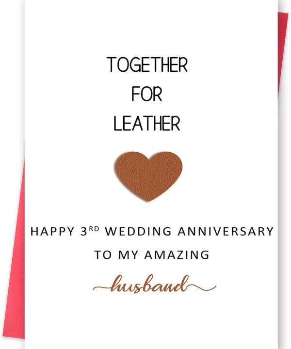 Missonemi 3rd Wedding Anniversary Card for Husband, 3 Year Wedding Anniversary Day Cards Gifts for Men, Happy Leather Anniversary Card Gift for Him
