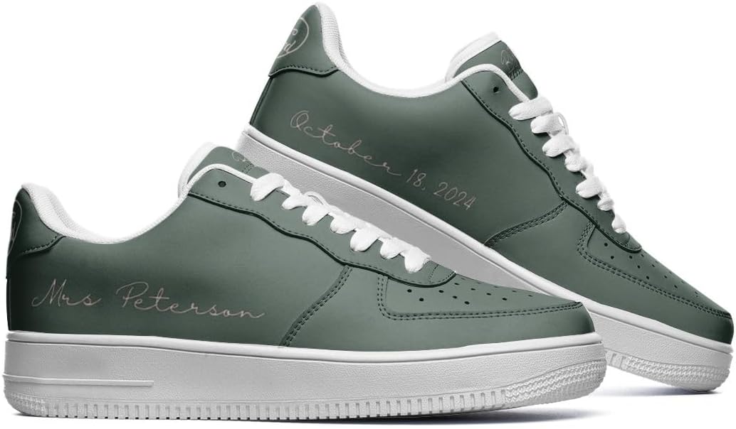 Sage Green Wedding Bride Sneakers, Bride and Groom Matching Low-Top Style Sneakers, Personalized Name and Date Design