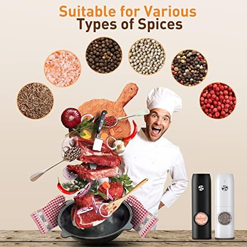 Electric Salt and Pepper Grinder Set-Rechargeable Automatic Pepper Mill Grinder with LED Home Gifts for Women, USB Adjustable Coarseness shakers, One-Hand Operation for Kitchen Appliances