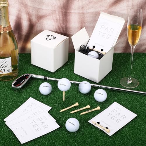 6 Sets Groomsman Proposal Gift Box With Golf Ball, Bamboo Tees, Invitation Cards – Accessories for Wedding, Best Men, DIY – Black, White