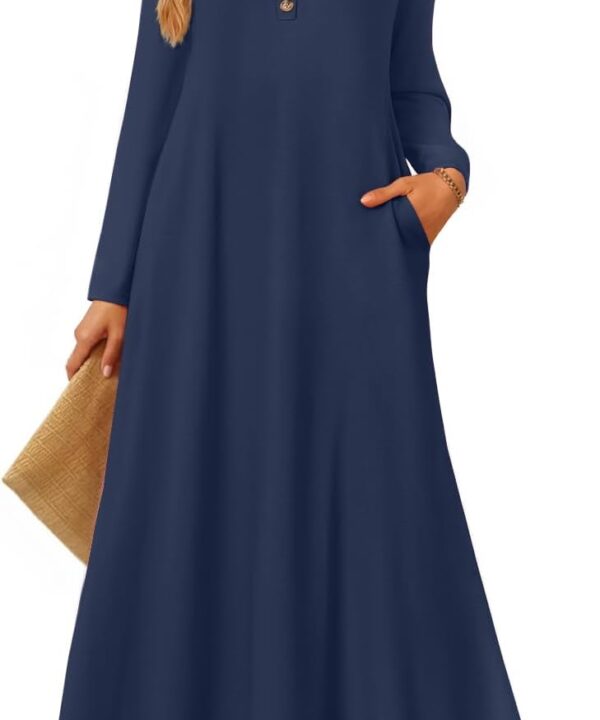 ZESICA Fall Long Sleeve Comfortable Loose Maxi Dresses for Women 2026 Elegant Classy Winter Wedding Guest Dress