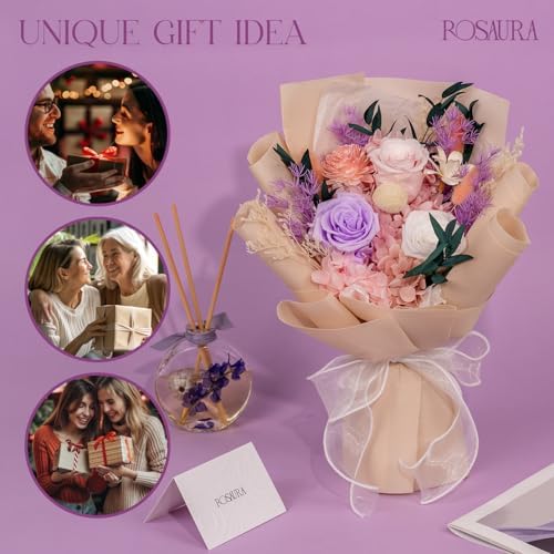 Rosaura Preserved Flowers Bouquets, flowers for Delivery Prime, Forever Roses Bouquets Valentines Day, Mothers Day, Christmas, Birthday Gifts (Pink)