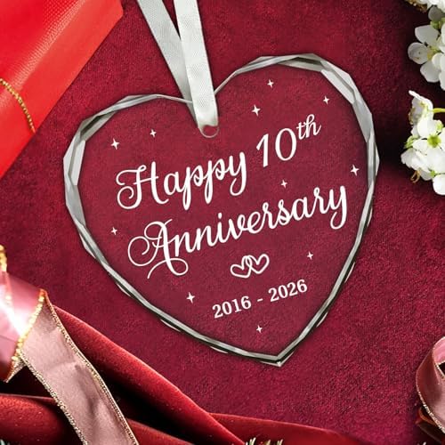 BSQUIELE Happy 10th Anniversary Ornament 2026 – Valentine Gift for 10th Anniversary – 10th Wedding Ornament – 10 Years of Marriage Gifts for Couple – Anniversary, Birthday Gift for Husband, Wife