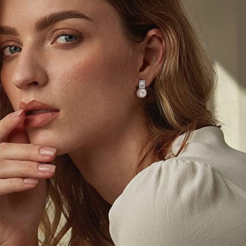 925 Sterling Silver Hoop Handpicked AAA+ Quality 7.5-8mm White Freshwater Cultured Pearl Dangle Drop Earrings Jewelry for Women