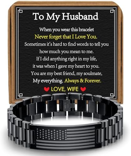 Valentines Gifts for Him Men Husband Boyfriend Son, Stainless Steel American Flag Watch Link Bracelet Unique Birthday Anniversary Jewelry Gifts for Men