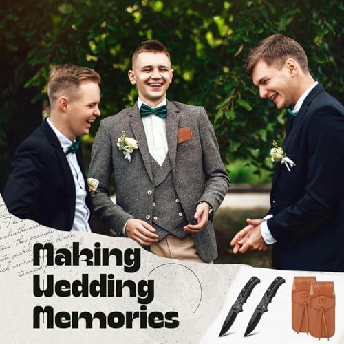 Abbylike 6 Set Man Pocket Knife Gift for Men Gifts Personalized Pocket Knife with Leather Sheaths Mini Folding Knives Proposal Gifts for Christmas Wedding Party Favors(Classic)