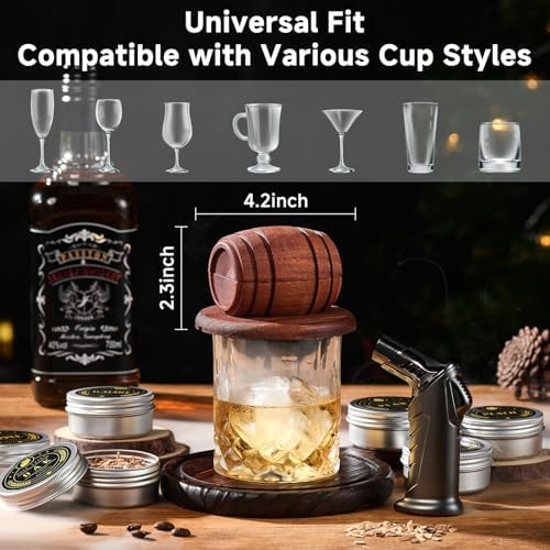 Whiskey Smoker Kit with Torch – 6 Flavors Wood Chips, 2 Glasses, 2 Ice Ball Molds – Cocktail Smoker Infuser Kit, Old Fashioned Drink Smoker Kit, Birthday Bourbon Whiskey Gifts for Men,Dad(NO Butane)