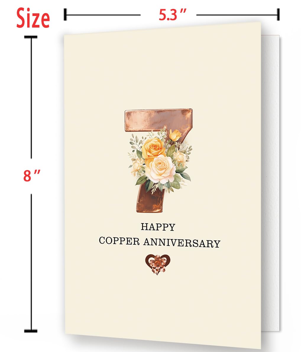 Bestmelo 7 Year Anniversary Card,7th Anniversary Card Gifts,7 Year Wedding Anniversary Day Gifts,Happy Copper Anniversary,8×5.3 Inches,Double-Sided