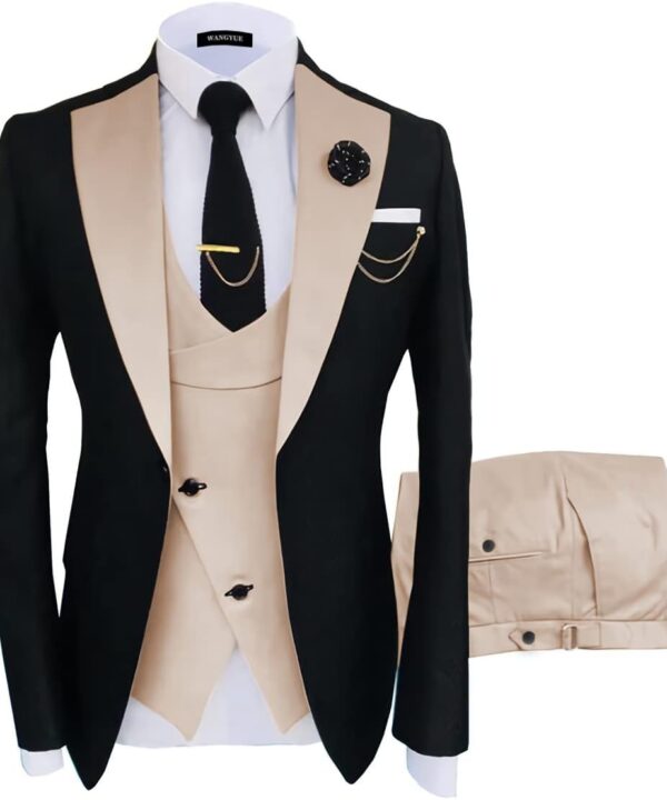 Wangyue Mens Suits 3 Piece Slim Fit Suit for Men Wedding Double Breasted Prom Tuxedo for Men Formal Dinner Party Suit