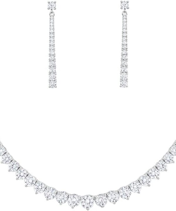 Women Cubic Zirconia Round Cut CZ Bridal Necklace and Dangle Earrings Set for Bride Wedding