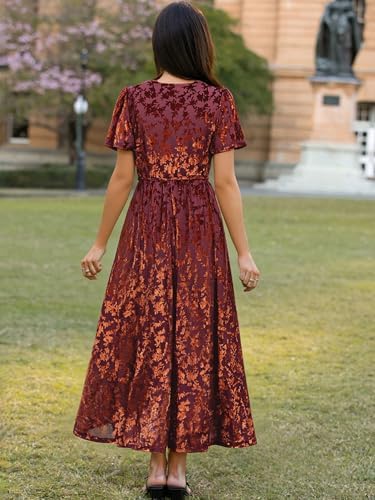 Simplee Womens Velvet Wrap Dress Short Sleeve High Split Fall Wedding Guest Dresses Long Formal Cocktail Party Dresses