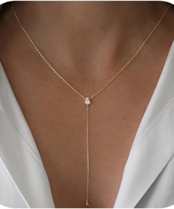 Fglqfam Lariat Necklace for Women, Dainty Long Necklaces, 14k Gold/Silver Plated Y-Shaped Drop Chain Necklace, Simple Layered Necklaces, Trendy Jewelry Gifts for Her