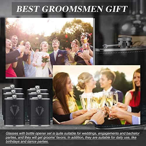 Rtteri Groomsman Gifts Set of 6 Flask for Men 8 oz Groomsman Proposal Gifts Stainless Steel Tuxedo Hip Flask Bachelor Party Favors for Wedding Proposal