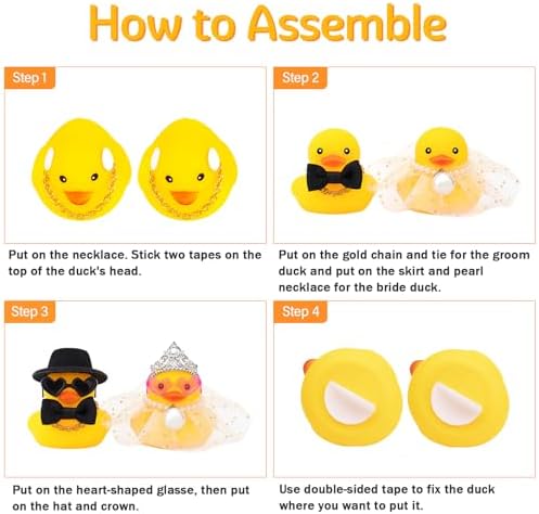 wonuu Pair Set of 2 Bride and Groom Rubber Ducks for Wedding Favors, Party Favors, Ceremony Gift Set, Marriage Souvenir, Marry Blessings, Aniversary Present, White Dess with Veil&Soft Top Hat