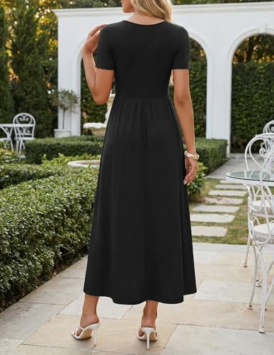 ZESICA Summer Dresses for Women 2026 Elegant Classy Square Neck Short Sleeve Flowy Cocktail Party Midi Dress