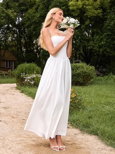 KUTUMAI Floral Corset Long Maxi Dress Lace Up Flowy A Line Summer Wedding Guest Dresses for Women Sundress with Pockets