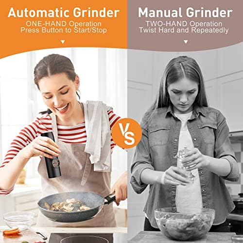 Electric Salt and Pepper Grinder Set-Rechargeable Automatic Pepper Mill Grinder with LED Home Gifts for Women, USB Adjustable Coarseness shakers, One-Hand Operation for Kitchen Appliances