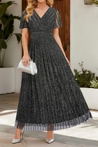 Pinup Fashion Women Plus Size Formal Dresses – Evening Gowns Long Sleeve Wedding Guest Glitter Prom Long Dress