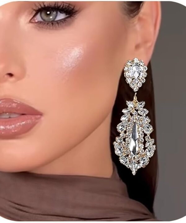 Big Silver Chandelier Earrings for Women Dangling Bling Large Rhinestone Earrings Formal Jewelry