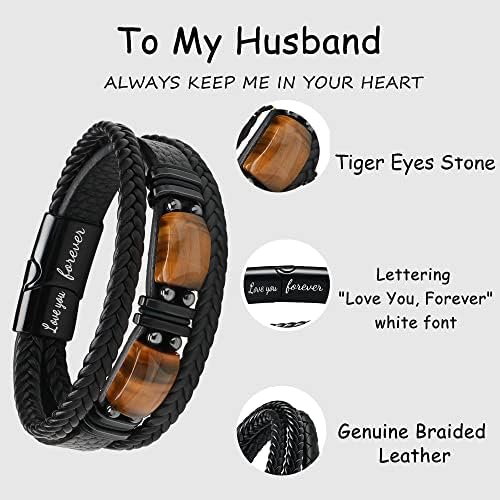 With Tigers Eye, Anniversary Valentines Fathers Day Christmas Birthday Gifts for Son Husband Grandson Boyfriend Brother Dad Love You Forever Bracelets for Men