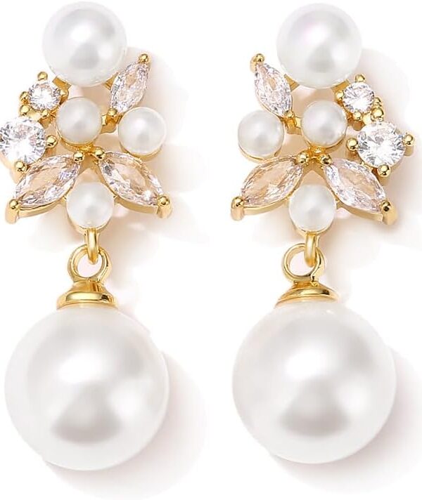 LEMOXIVI Pearl Drop Dangle Earrings for Women, Pearl Wedding Earrings for Brides Dangling, CZ Bridal Earrings for Wedding Bridesmaids, Prom Jewelry Gifts