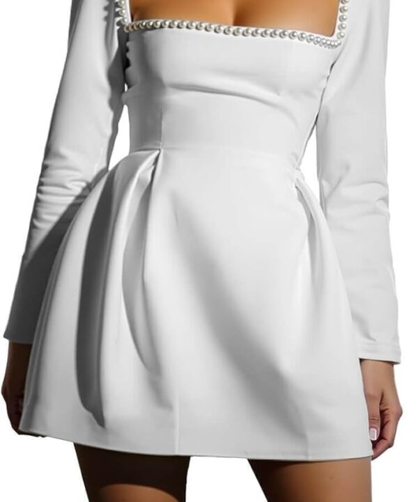 Long Sleeves Short Wedding Dresses for Bride Square Neck Satin Simple Prom Dress Mini Homecoming Party Dress XPD3