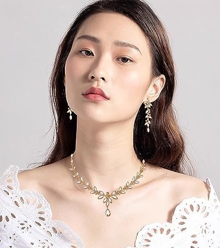 CSY 4 Pcs Elegant Bridal Jewelry Sets Austrian Marquise Crystal Wedding Necklace Dangle Earrings Tennis Bracelet Ring Set for Bride Women Costume Accessories