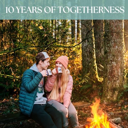 10 Year Anniversary Tin Gifts for Him Tin Anniversary for Husband – 8oz Aluminum Mug with Carabiner Handle 10th Anniversary for Couple (Orange)