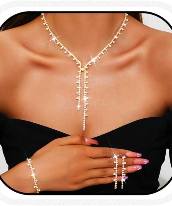 Unicra Silver Bridal Wedding Jewelry Set Rhinestone Necklace Earrings Bracelet Sets Prom Formal Costume Jewelry Sets for Women and Brides