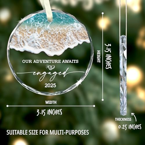 Engagement Gifts for Couples – Our Adventure Awaits Engaged 2025 Glass Ornament Just Engaged Present Ideas for Newly Women, Bride to Be, Fiance, Friend, Daughter