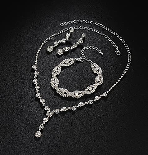 YANODA Rhinestone Bridal Jewelry Sets for Women Crystal Necklace Earrings Bracelet Jewelry Sets for Wedding Bridal Bridesmaid Gifts Evening Party Prom Jewelry Set