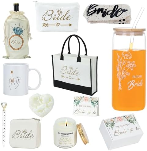 Bridal Shower Gift Box for Bride to Be – Best Wedding Gift Set with 16oz Stainless Steel Tumbler,Soy Candle, Socks & cup – Engagement & Bachelorette Party for bride to be box