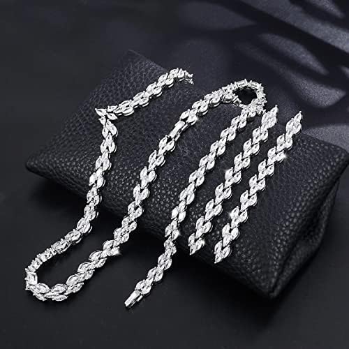 White Gold Plated Cubic Zirconia CZ Marquise Bridal Necklace Drop Dangle Earrings Bracelet set for Women Wedding Brides