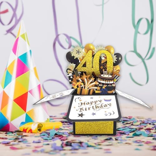 Asmallgf Happy 40th Birthday Pop-up Card for Mom Dad, Cool Splendid Forty Bday 3D Greeting Card for Husband Wife, Best 40 Year Old Birthday Gift Ideas for Men Women