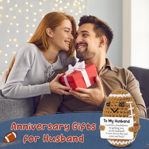 Valentines Day Gifts for Husband from Wife, To My Husband Handmade Crochet Football Birthday Gift for Him, Wedding Anniversary Present for Men, Romantic Valentines Decor for Couple, Hubby, Spouse