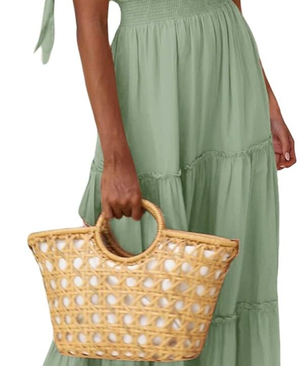 PRETTYGARDEN Women's Cross Neck Spring Sleeveless Tiered Maxi Dress Beach Tie Strap Smocked Long Dresses Pleated Sundress