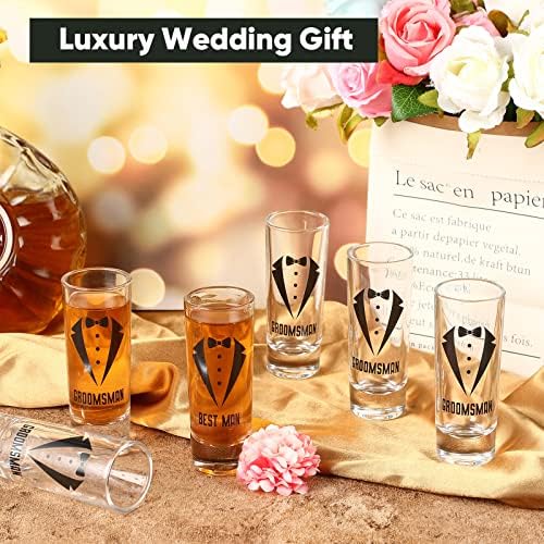 Rtteri 6 Pcs Wedding Shot Glasses Set 1 Best Man 5 Groomsmen Shot Glasses Wedding Party Favors Glasses Bachelor Party Favors Groomsman Gifts Bachelor Party Decorations for Proposal Men,2 oz