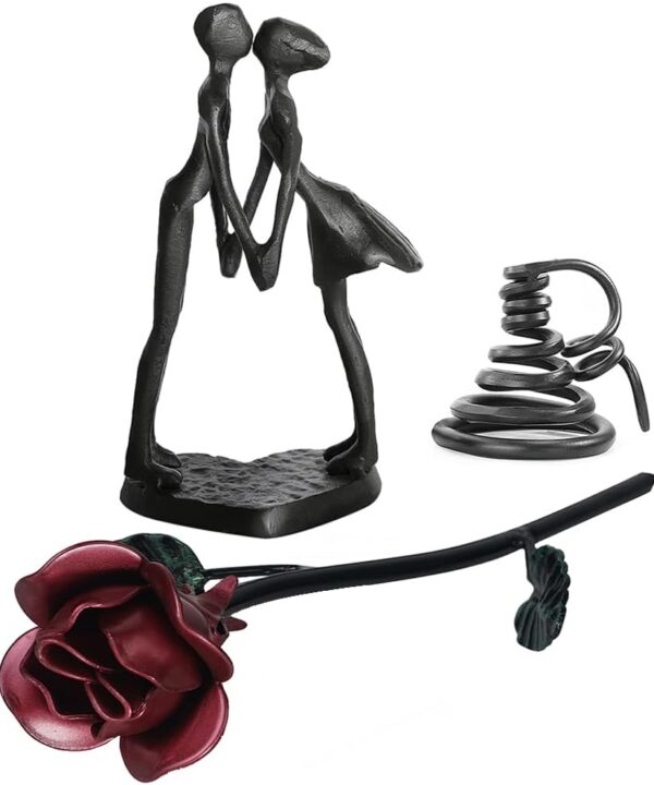 DreamsEden Romantic 6th Anniversary, Iron Couple Figurine & Metal Rose with Stand - Wedding Anniversary Birthday Valentine's Day Gifts for Wife Girlfriend