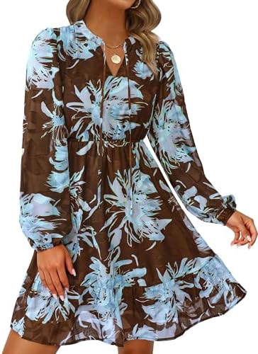 PRETTYGARDEN Womens Fall Boho Dresses 2026 Floral Long Sleeve V Neck Mini Flowy Wedding Guest Dress Trendy Vacation Outfits