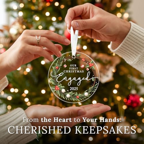 HEXMOZ Engagement Gifts for Couples – Engagement Gift for Women, Fiance, Her, Bride to Be, Newly Engaged Couples – First Christmas Engaged Acrylic Ornament 2025 – Party Decorations