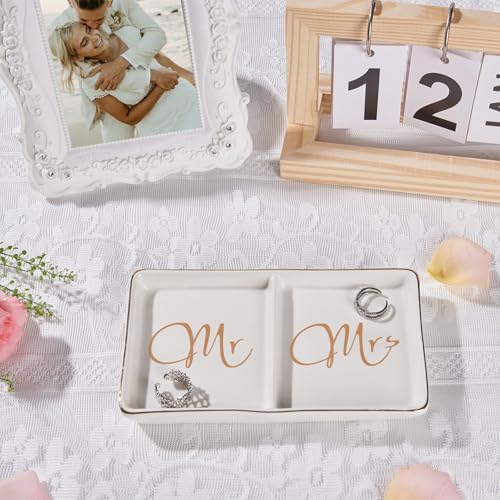 Mr. and Mrs. Ring Dish Engagement Gifts for Couples Wedding Ring Holder Jewelry Dish Tray, Bridal Shower Gifts for Women Newlywed Future Bride To be Gifts His and Hers Gifts
