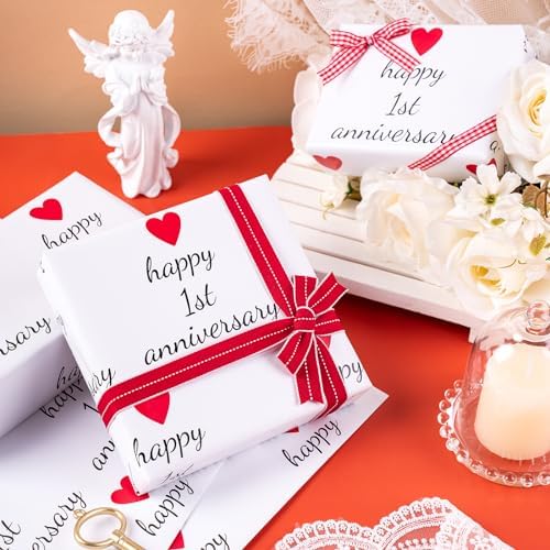 WRAPAHOLIC Anniversary Wrapping Paper Sheet – 6 Sheets 1st Anniversary Design Folded Flat for Husband, Wife, Boyfriend, Girlfriend, Birthday, Valentines Day – 19.7 Inch X 27.5 Inch Per Sheet
