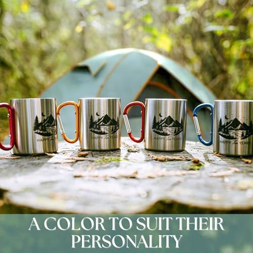 10 Year Anniversary Tin Gifts for Him Tin Anniversary for Husband – 8oz Aluminum Mug with Carabiner Handle 10th Anniversary for Couple (Red)