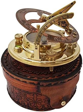 Brass Nautical – Antique Brass & Copper Sundial Compass, Sundial Clock in Box Gift Sun Clock Ship Replica Watch