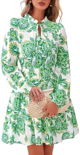 BTFBM Women Fall Dresses 2025 Floral V Neck Long Sleeve Tiered Ruffle Boho Swing Flowy A-Line Mini Dresses Vacation