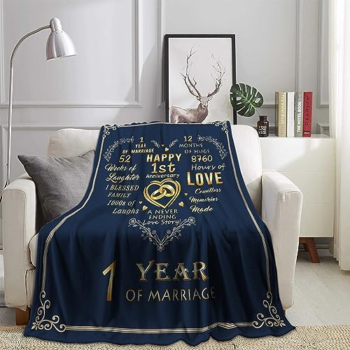 Mosslink 1st Anniversary Paper Gifts for Couple Husband Wife, 1 Year Anniversary Wedding Gifts for Him Her, First Anniversary Marriage Gifts,Romantic Bed Throw Blanket 60X50