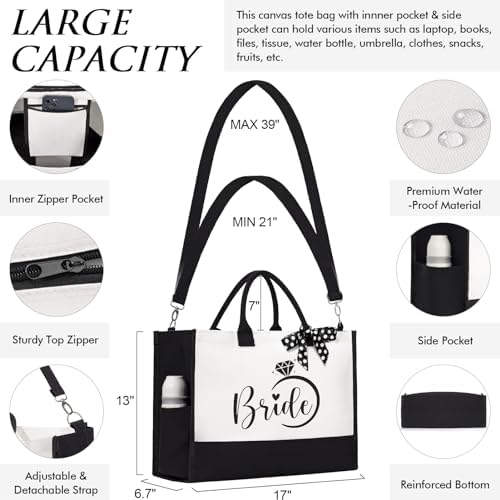 MAYICIVO Bridal Shower Gifts for Bride, Bride to Be Gifts Wedding Engagement Bachelorette Party Gift for Brides Congratulation Honeymoon Gift Set – Canvas Beach Tote Bag & Makeup Bag