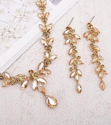 CSY 4 Pcs Elegant Bridal Jewelry Sets Austrian Marquise Crystal Wedding Necklace Dangle Earrings Tennis Bracelet Ring Set for Bride Women Costume Accessories